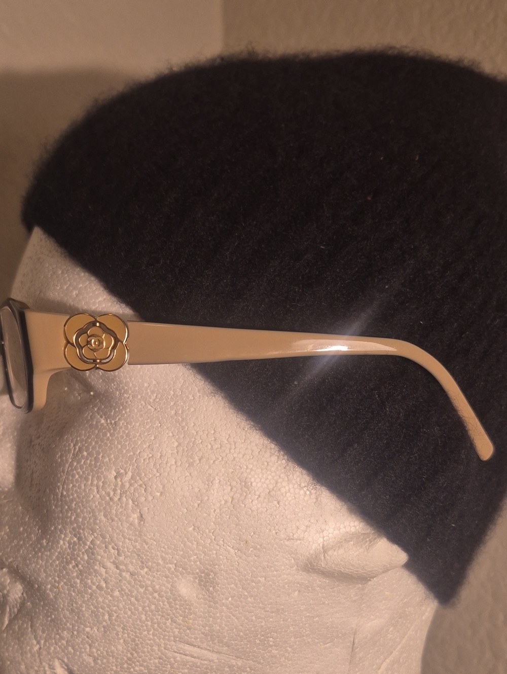 Authentic CHANEL 3131 Eyeglasses Beige with Gold Camellia Accent